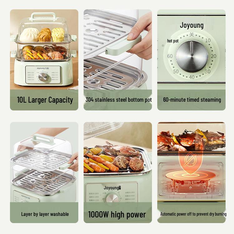 Joyoung Multifunktionaler Elektrischer Dampfgarer: Transparent, Mehrschichtig, Automatische Abschaltung, Leicht zu reinigen.