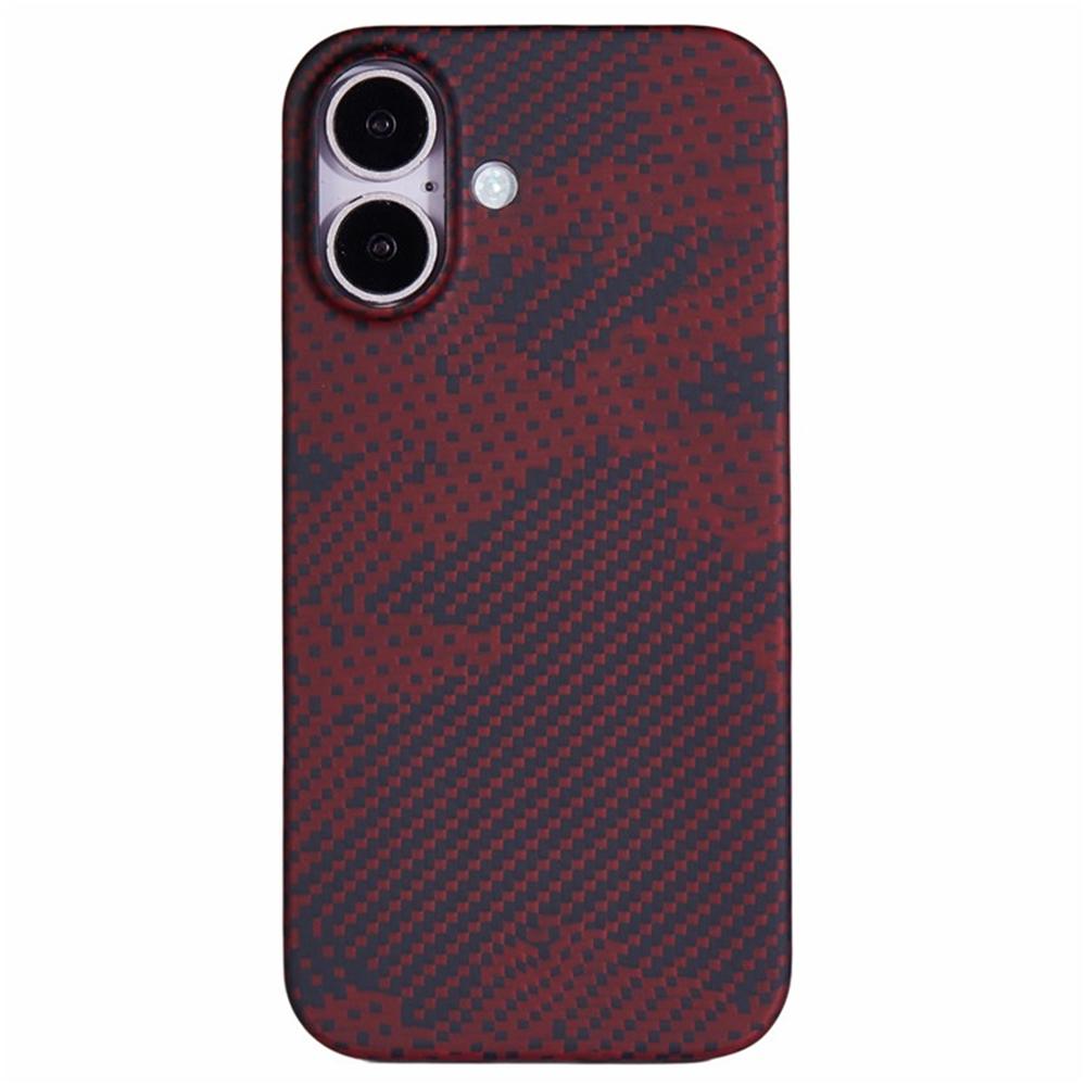 For iPhone 16 Plus Case Ultra-Thin Camouflage Red Aramid Fiber Phone Cover (Big Lens Hole)
