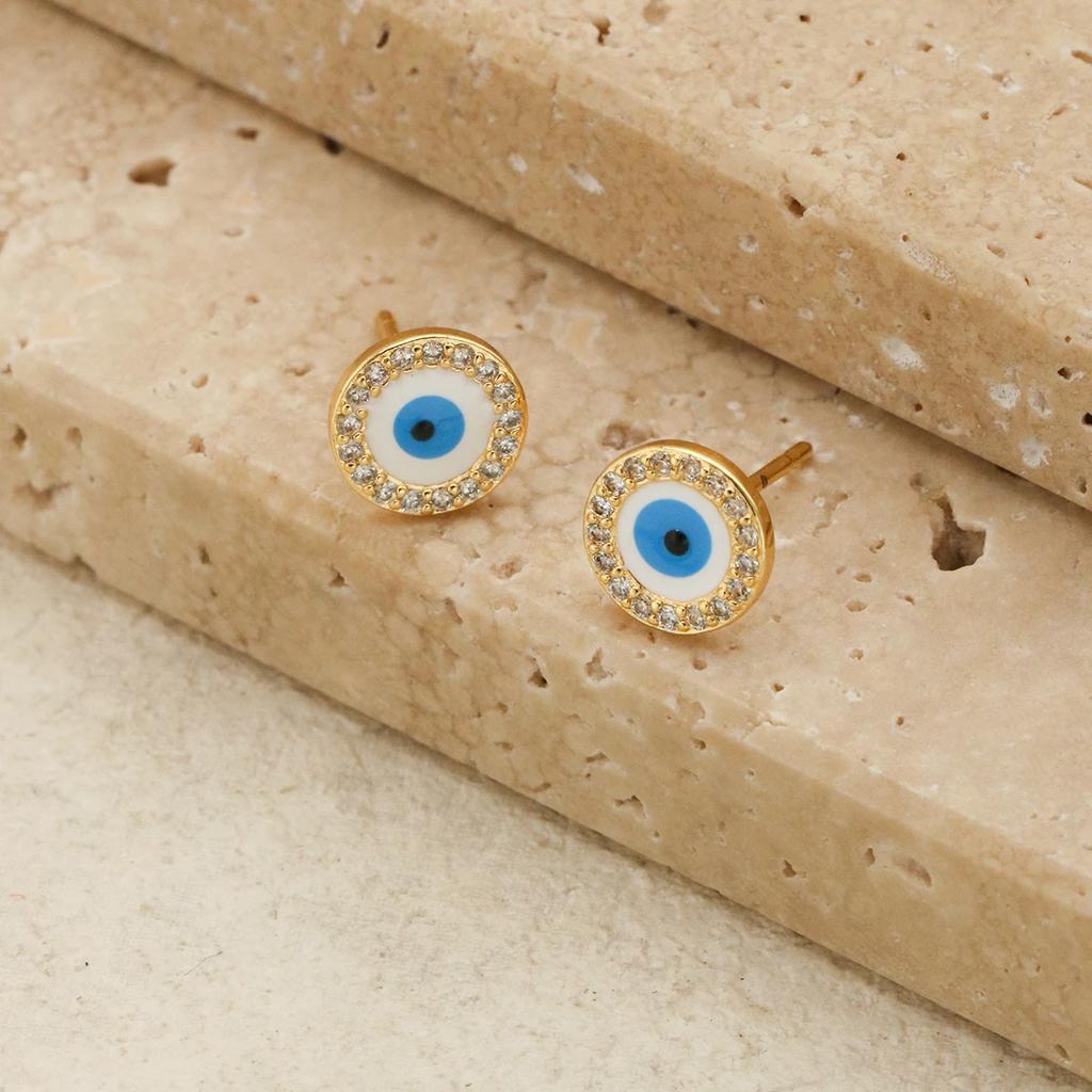 1 Paar Türkei Beliebte Blaue Böse Blick Ohrstecker Luxus Zirkonia Eingelegt Herren Damen Kupfer Schmuck