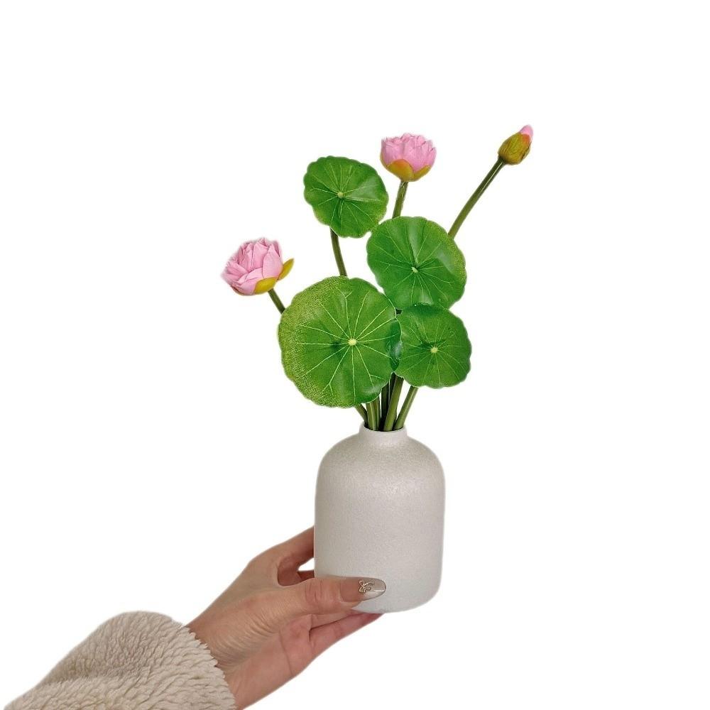 New Pink Artificial Lotus Flowers Decorative Floral Artificial Faux Plants Lotus Leaves Fake Water Lily Flower Patio Pond