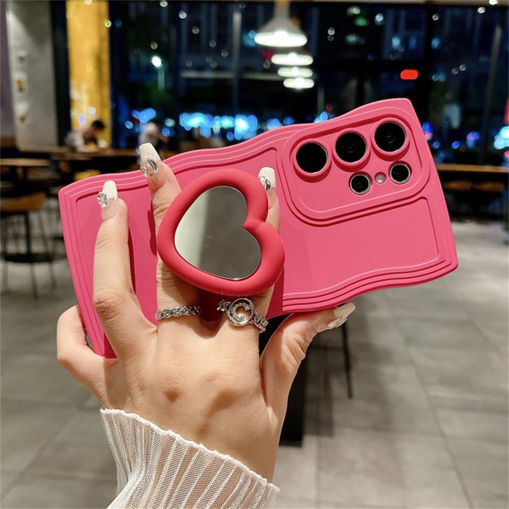 Stylish Love Heart Mirror Stand Case for Samsung S26 S2 Edge S24 S23 Ultra S22 Plus FE A0 S A6 A36 A A3 A16 Silicone Cover