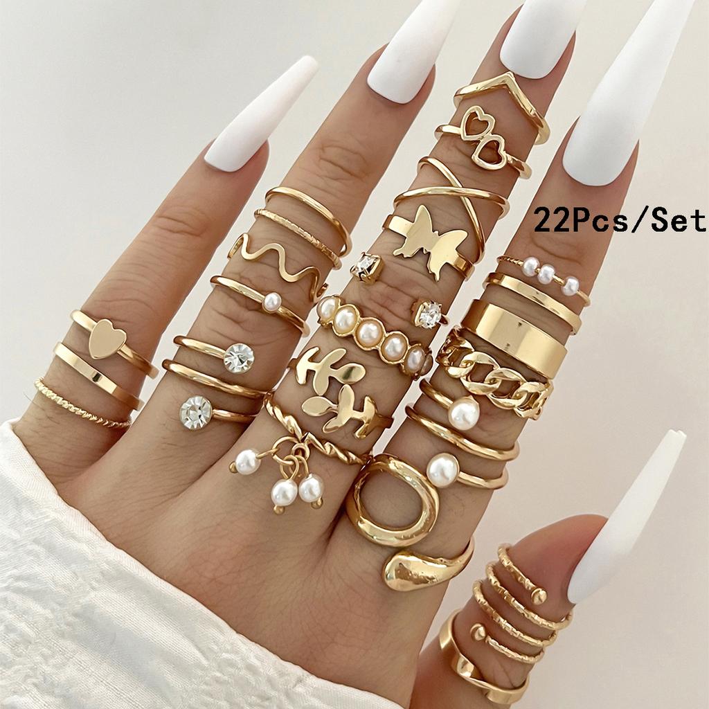 23Pcs Fashion Knuckle Rings Set For Women Crystal Star Moon Eye Wave Gold Silver Color Rings Female Trendy Party Jewelry Gift
