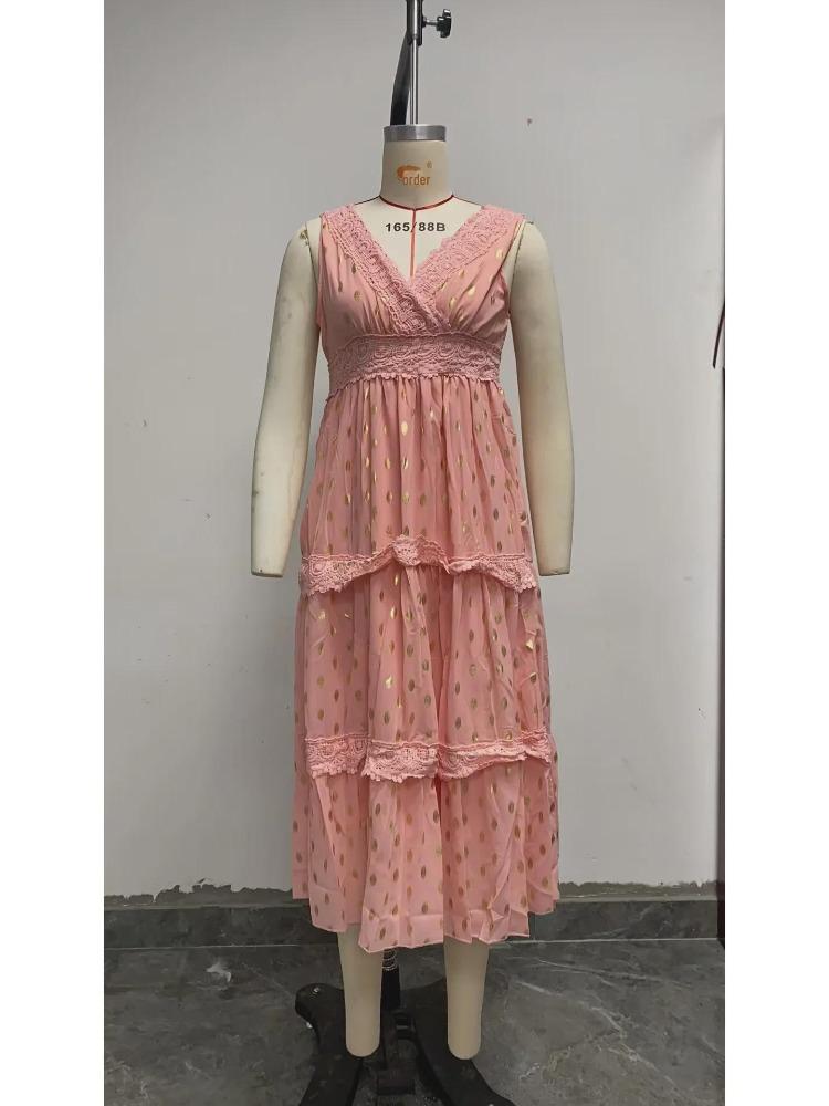 Women's Summer Chiffon Midi Dress Deep V Neck Sleeveless