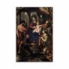 Vintage Renaissance Art Poster Gold and Blue Floral People Inside Temple Prints Canvas Painting for Home Living Room Decoration