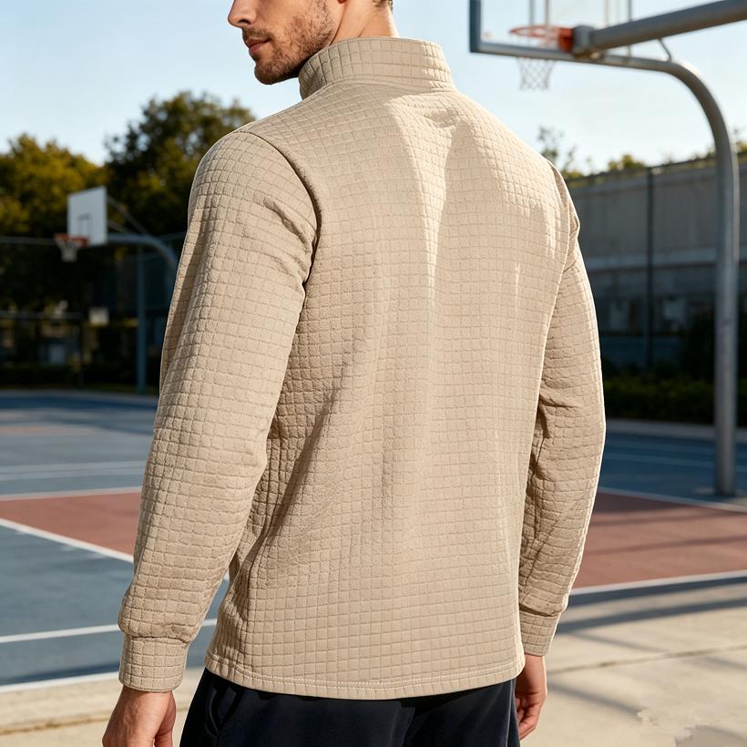 Loose Fit Half Zipper Sweatshirt Men's Autumn Winter American Business Casual Flannel Square Grid Collar Sweater