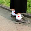 TOPMART Women Solid Color Love Heart Breathable Cotton Elastic Middle Tube Socks