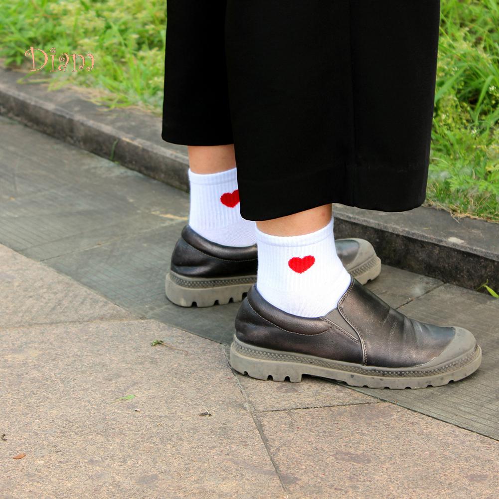 TOPMART Women Solid Color Love Heart Breathable Cotton Elastic Middle Tube Socks
