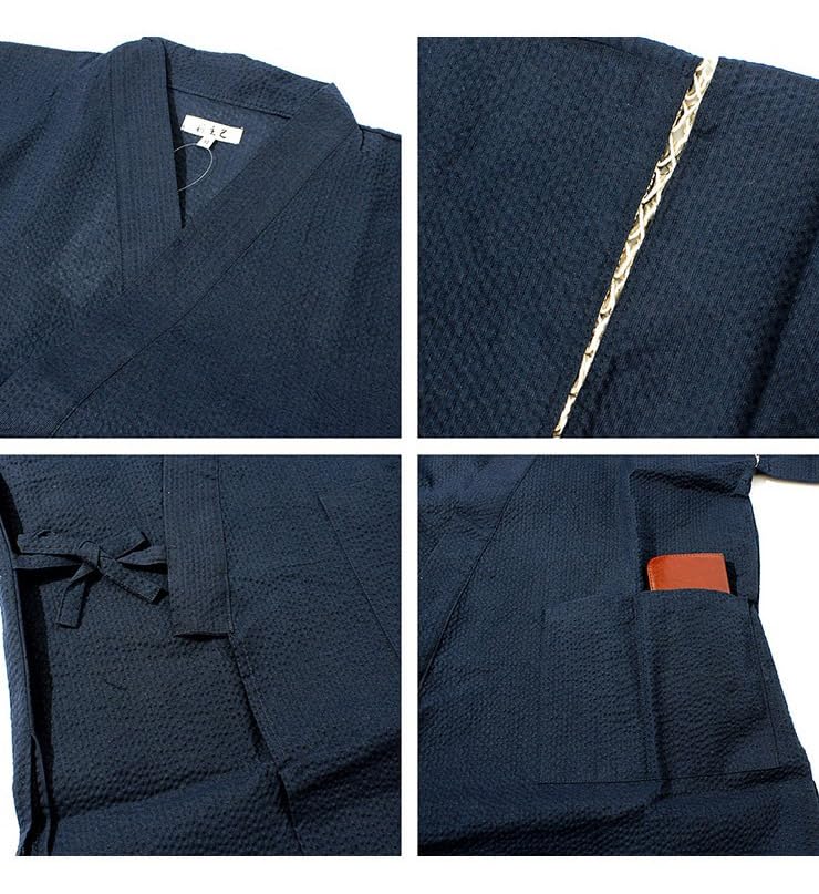 One Colors Shijira Weave Jinbei Japanese Solid Size 3L Men's Set, Pattern, Color, Striped, Black, (4)