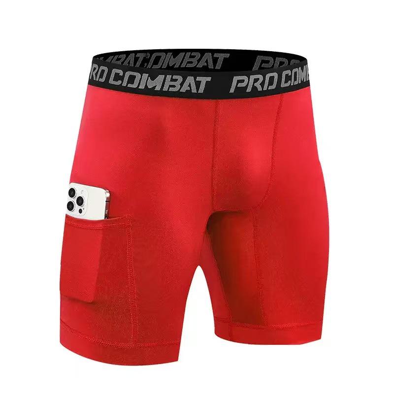 Men's Quick-Dry Compression Shorts with Pockets - High Elasticity, Ideal for Running, Training, and Basketball.