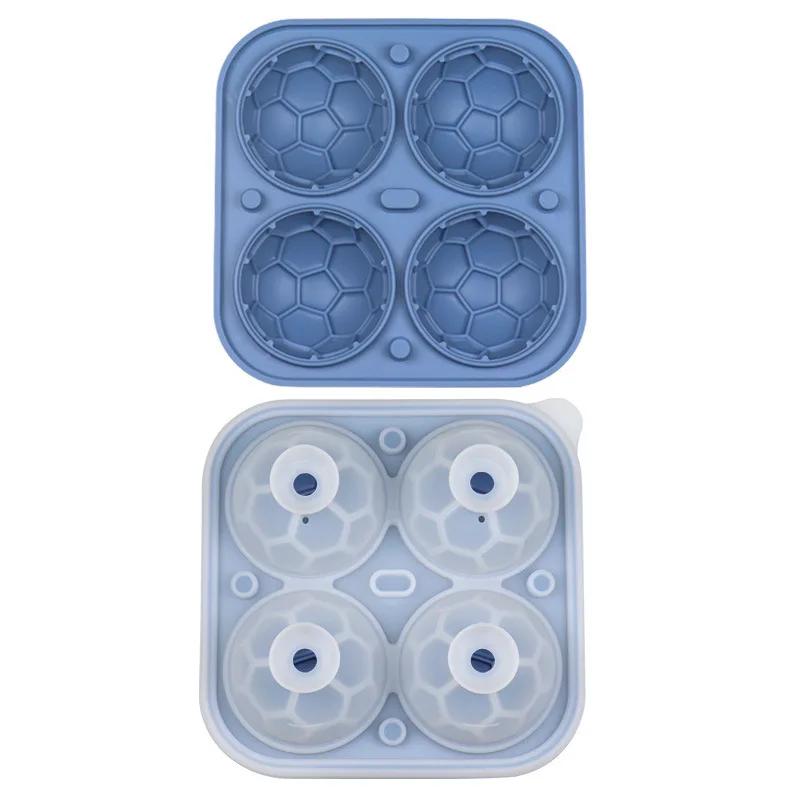 4Grids Silicone Ice Grid Football Ice Cube Mold with Cover Ice Cube Maker for Whiskey Cocktails Kitchen Bar Tool Accessory
