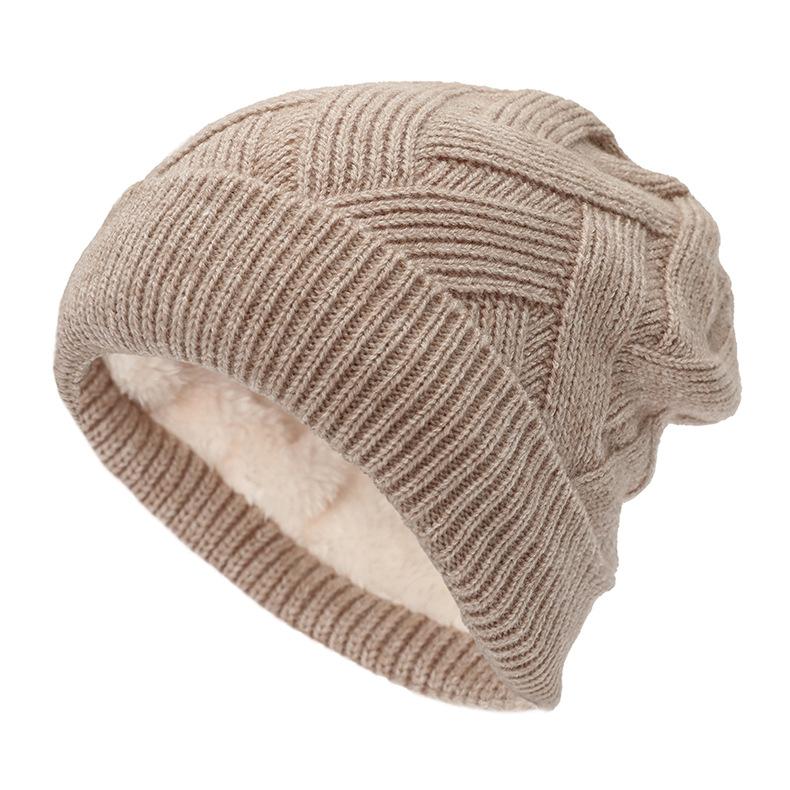 

Зимняя однотонная шапка с флисовой подкладкой для мужчин и женщин, уличная шапка бини крупной вязки, осенне-зимняя, для велоспорта, согревающая шею, шерстяная шапка One Size хаки