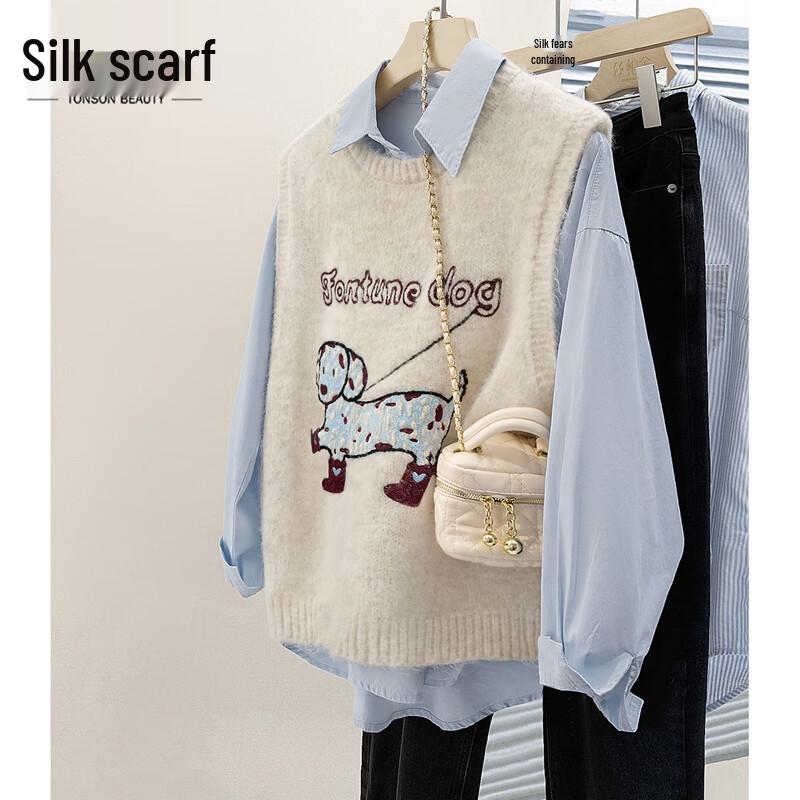 

Женский пуловер-жилет из шерстяной смеси с мультяшным узором One Size