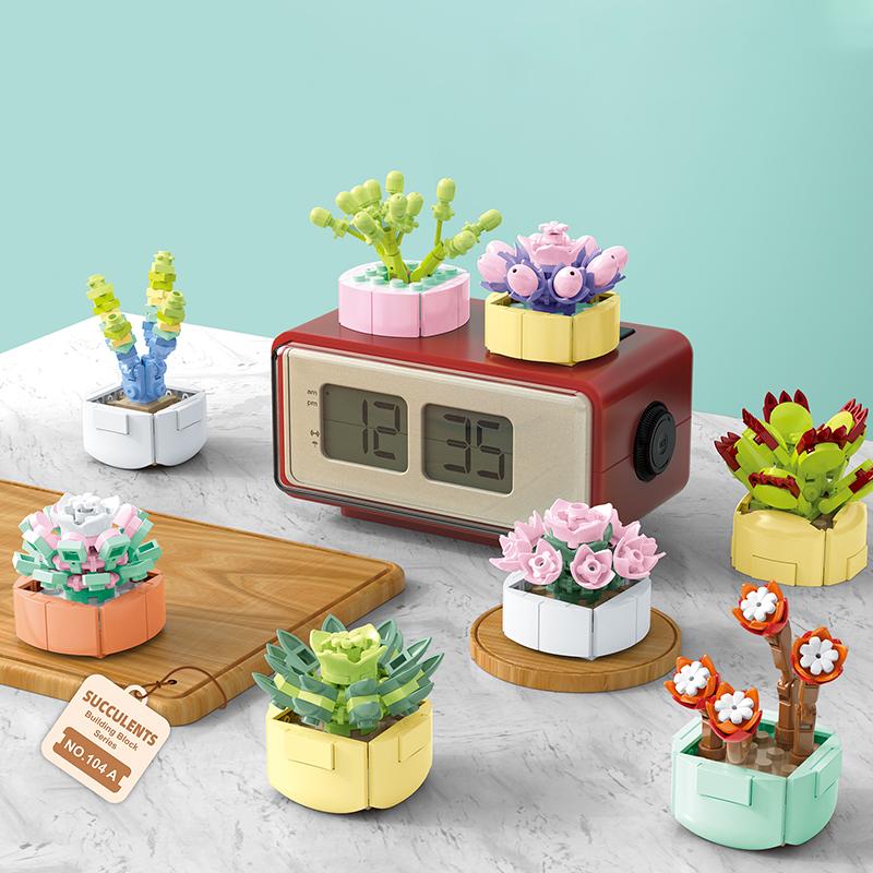 Succulente Blocchi da costruzione Pianta da assemblaggio Bouquet in vaso Giocattolo per bambini Decorazione creativa Modello