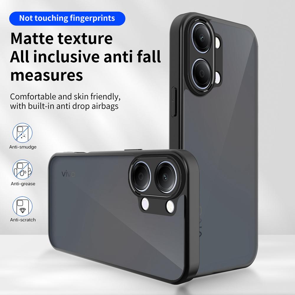 KEYSION Matte Translucent Black Phone Case for VIVO Y05 Silicone+PC Anti-slip Shockproof Back Cover for VIVO Y11 5G Y11d Y21 5G