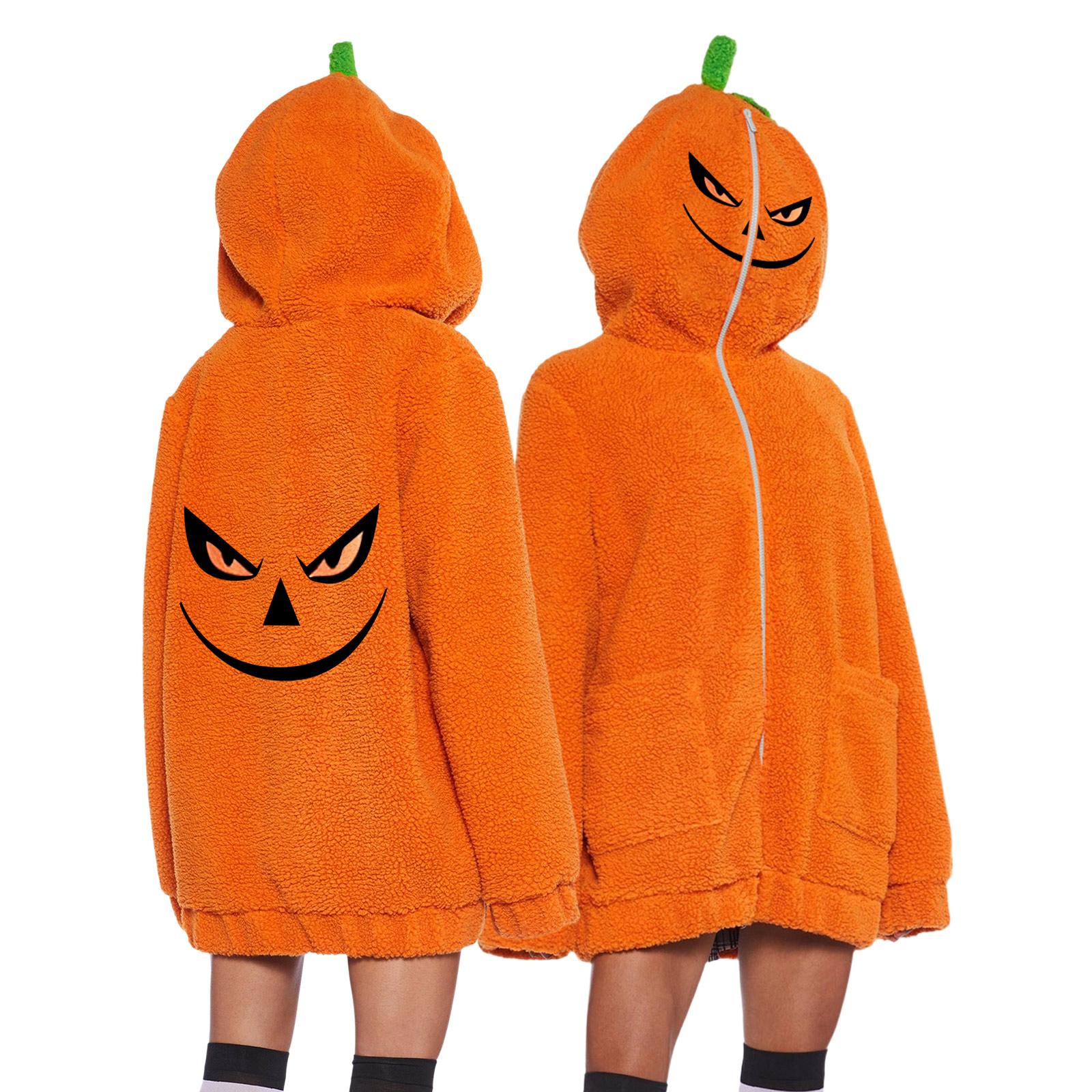 Women s Long Sleeve Sweatshirt Halloween Pumpkin Face Print Casual Pullover XXL