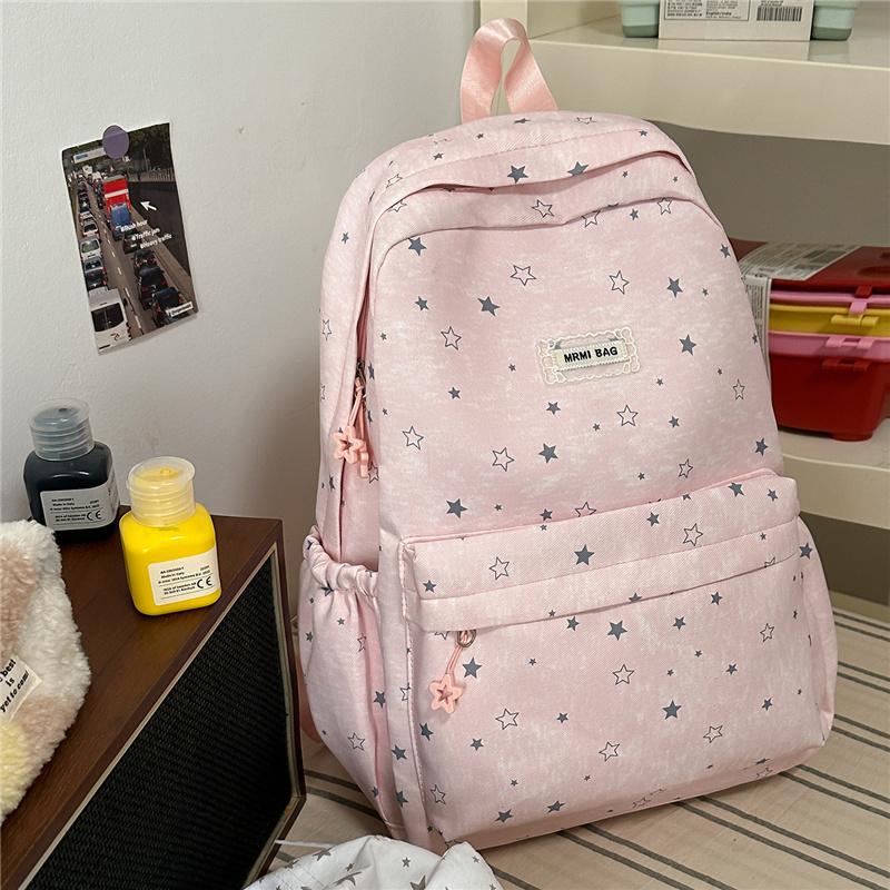 Cute Star Print Backpack for Women Lightweight Casual Daypack Travel School Bag with Multi Pockets