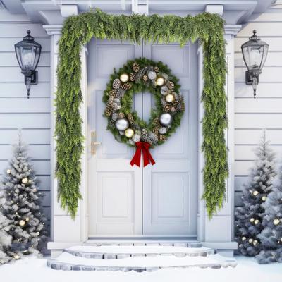 180/270CM Artificial Pine Needle Garland UV Resistant Christmas Norfolk Pine Rattan Fake Greenery Vine Mantle Porch Indoor Outdoor Decoration