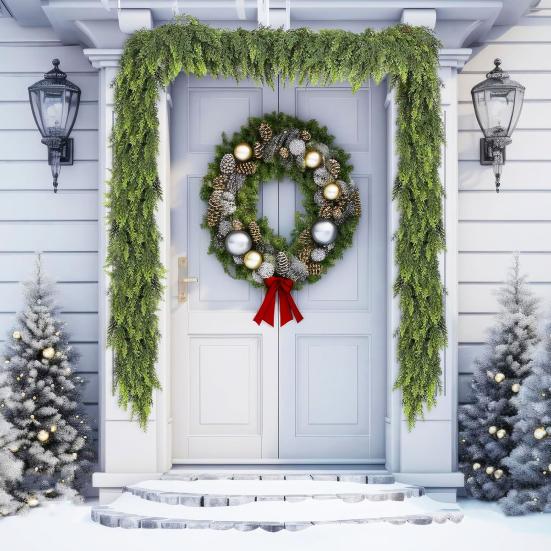 180/270CM Artificial Pine Needle Garland UV Resistant Christmas Norfolk Pine Rattan Fake Greenery Vine Mantle Porch Indoor Outdoor Decoration