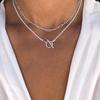European and American Hip Hop OT Buckle Paperclip Necklace Trendy Twist Chain Double Layer Stacked Collarbone Chain Jewelry