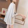 2023 Summer Korean Patchwork Pocket Letter Print Loose Short-Sleeve T-shirt for Women