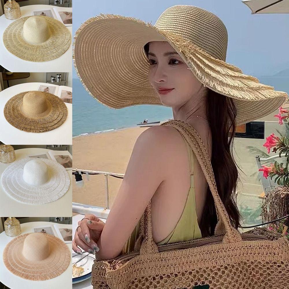 Wide Brim Sun Hat Sun Protection Fisherman Hat Women Fashion Straw Hat  For Beach Holiday Vacation