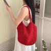 Vintage Red Korean-Style Large Capacity Knit Tote Bag - Versatile Women's Vacation Accessory