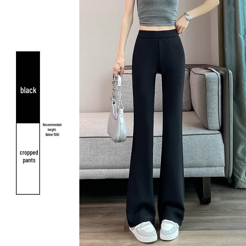 Women's Slim High-Waisted Micro-Flare Black Pants for Spring/Summer, Stretchy and Casual
