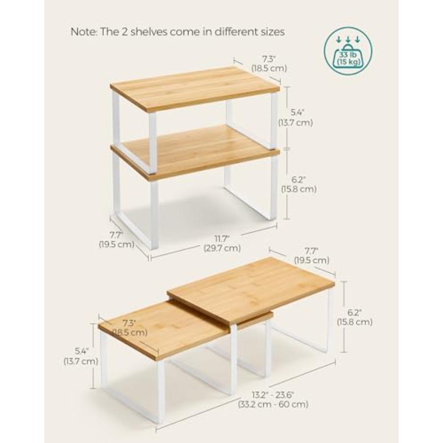 Cabinet Organizer Shelf Set of 4 Kitchen Counter Shelves Kitchen Storage Spice Rack Stackable Expandable Metal and Engineered W