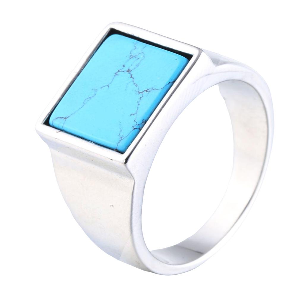 Vintage Men's Punk Turquoise Titanium Steel Ring Daily Party Jewelry Gifts