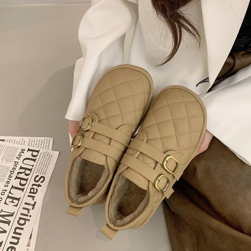 Fleece warm women's shoes new winter flat-soled soft-soled bread shoes Doudou shoes snow cotton shoes