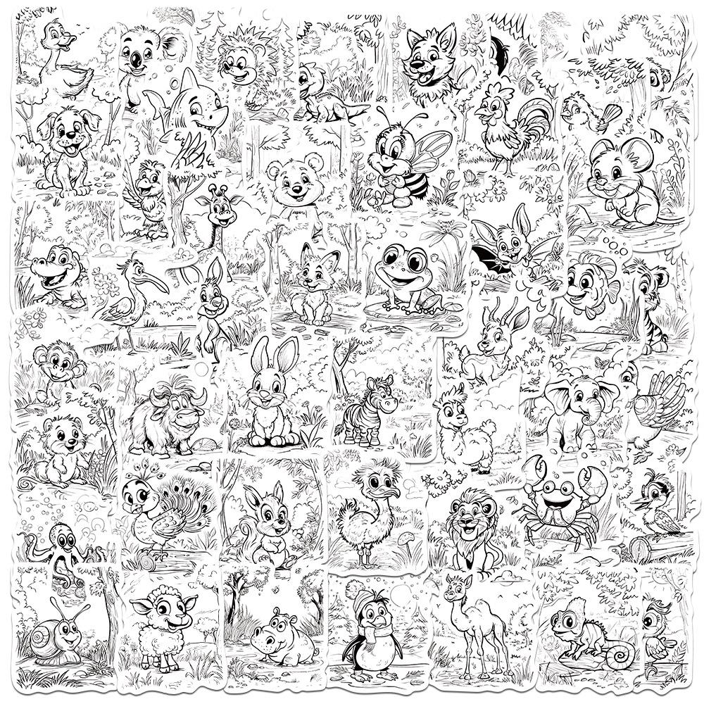 Sada samolepek divoké zvěře: Los, Alpaka, Panda & Lev