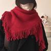 Korean High Quality Wool Blend Tassel Triangle Scarf For Women Coat Outwear