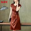 Hengyuanxiang Mulberry Silk V-Neck Short Sleeve Dress