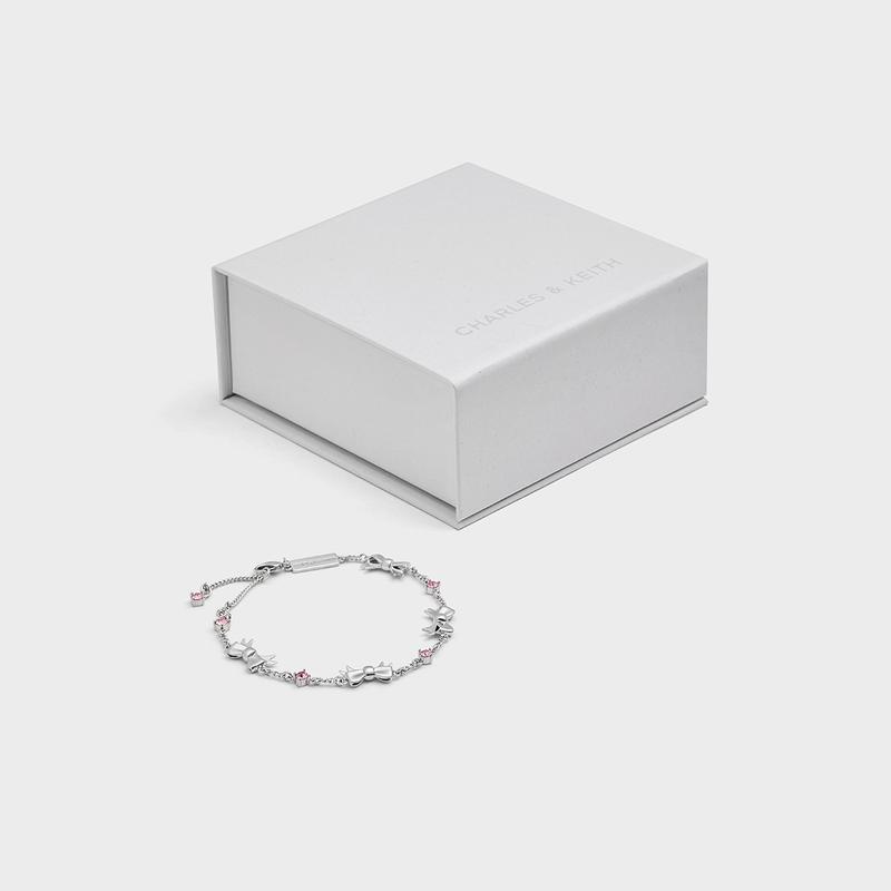 CHARLES&KEITH Small ck 26 summer bow series diamond-set adjustable brass crystal bracelet for women pink 45381085 CK5-12120470-pink R