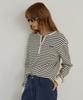CITYBREEZE Striped Henley Neck Loose Fit T-Shirt_Black