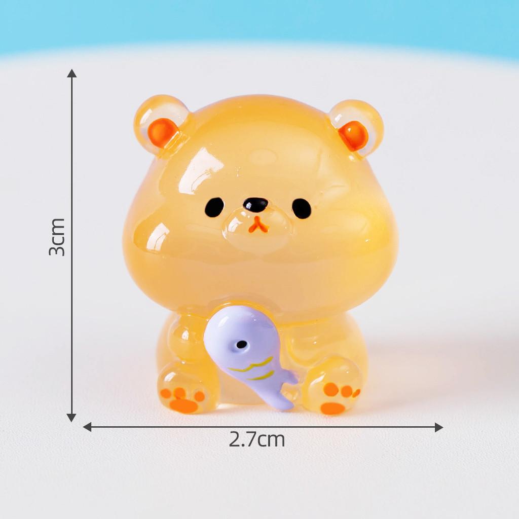 Landscape Creative Micro Cute Glow Dark Eat Fish Bear Animal Doll Accessories