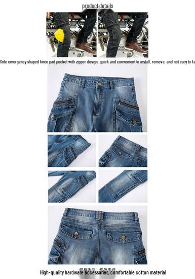 Motorcykelbyxor för män - Fyra säsonger - Fallsäker, Stor ficka, Smal passform, Högelastisk denim