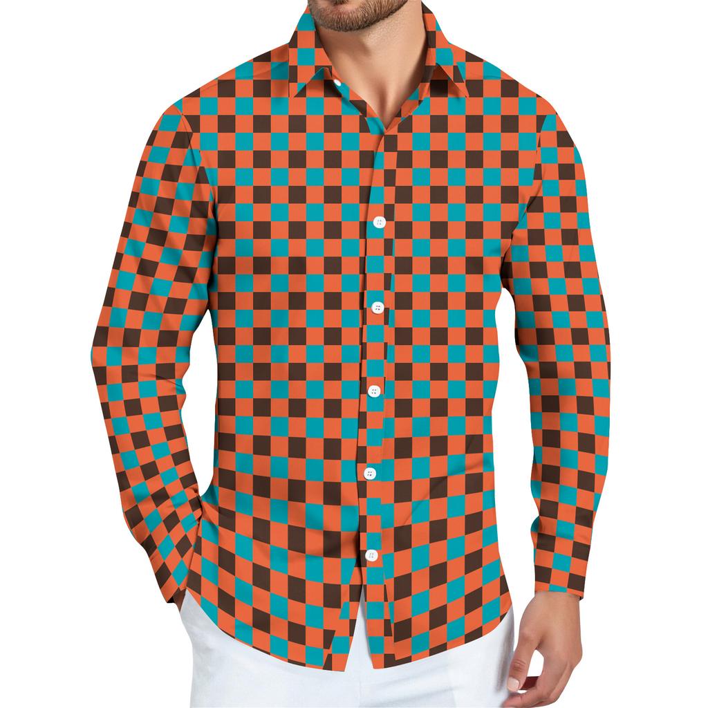 Men's Striped Print Long Sleeve Button-up Shirt