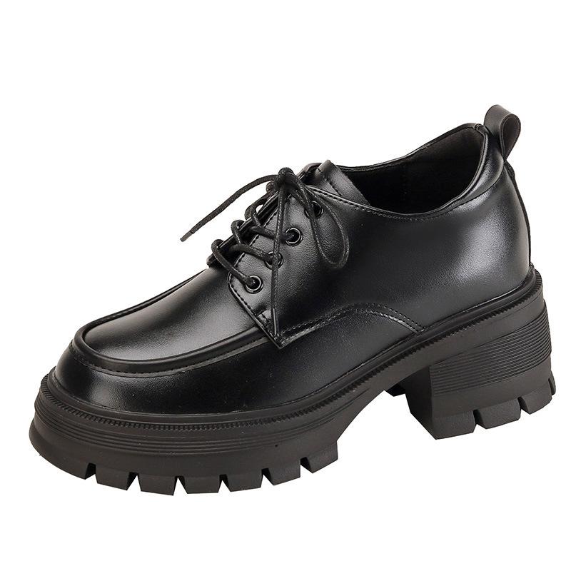 

Туфли на платформе с круглым носком женские черные в студенческом стиле маленькие кожаные туфли с внутренней высотой подъема британские маленькие женские туфли 33 38