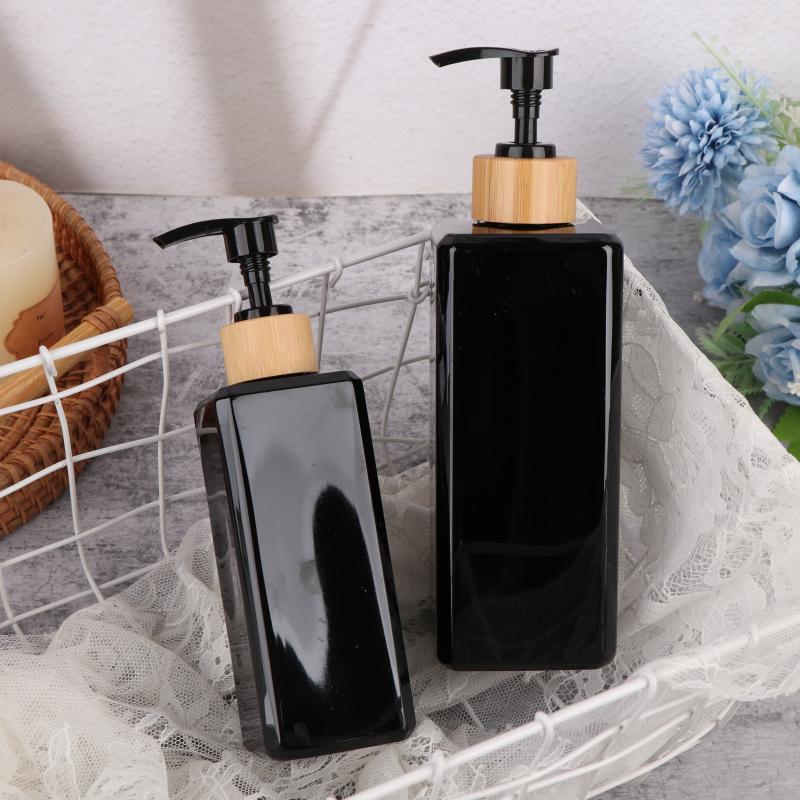 1Pcs Square Shampoo Shower Gel Body Wash Dispensers Refillable Bamboo Pump Bottles Lotion Containers Bathroom Dispensers