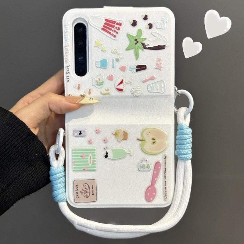 Buch-Stil Flip-Handyhülle für Samsung Z Flip7 ZFlip6 zflip5 Hülle Xiaomi Mix Flip MIX Flip2 Weißes Ledergehäuse mit süßem Aufkleber