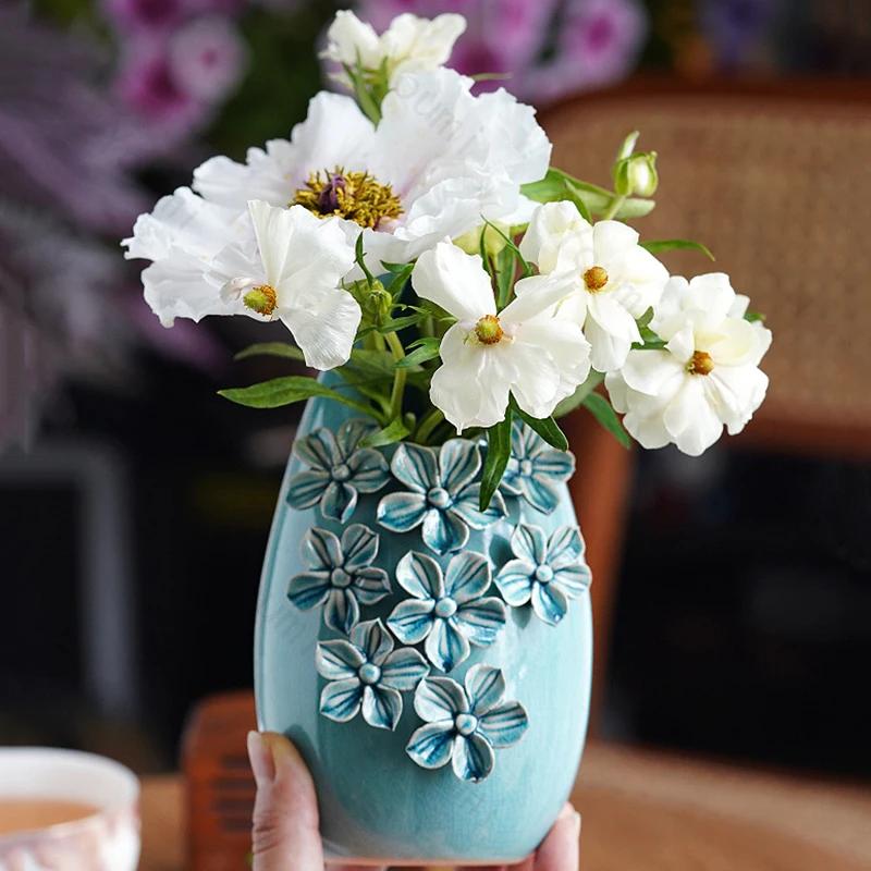 Light Luxury Retro Small Vase High End Exquisite Desktop Decoration Home Ceramic Flower Vase Fashionable Living Room Decoration