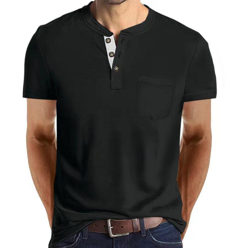 Summer Men's Short Sleeved Button Pocket Polo Shirt