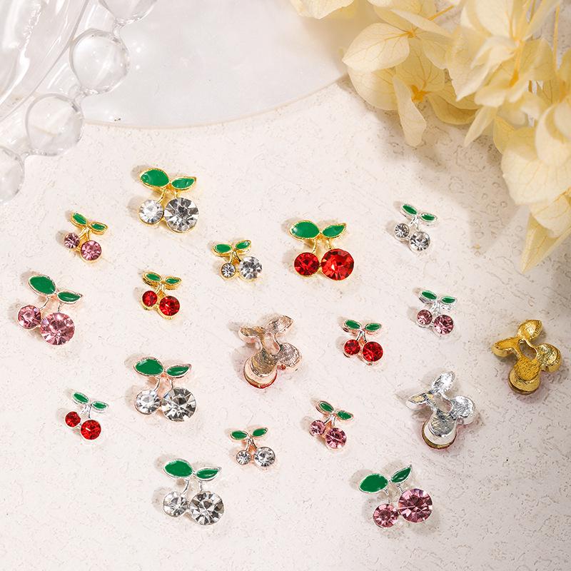 3D Cherry & Fruit Alloy Nail Art Rhinestones - Red, Pink, White Decorations
