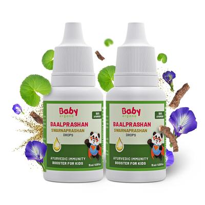 Babyorgano Gouttes Swarnaprashan pour Enfants - Suvarnprashan Booster d'Immunité Enrichi, Croissance Saine & Force - 15ml, Âge 0-15 Ans (Un paquet de 2)