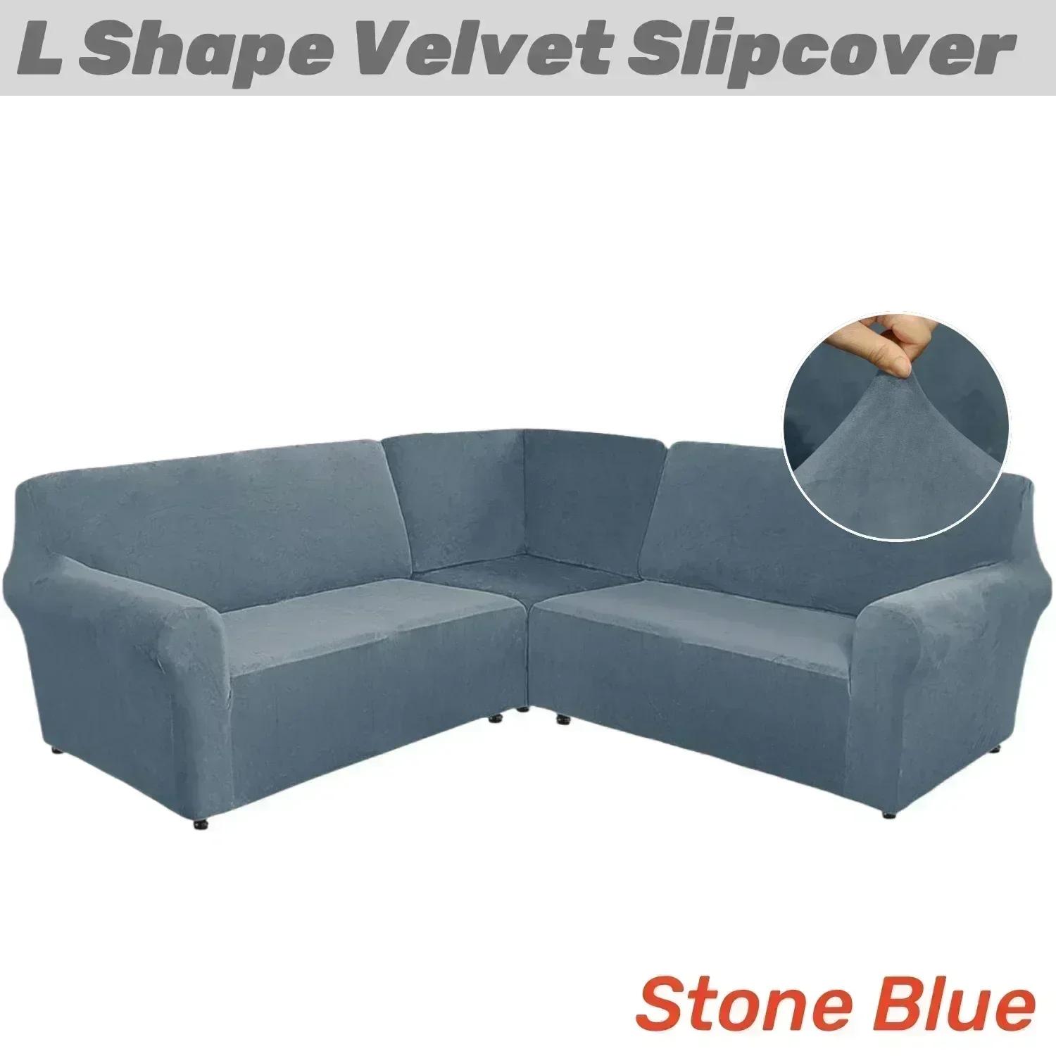 Samt 3-teilige L-förmige Sofabezüge Ecksofabezug für modulare Sofas Plüsch Stretch 5-Sitzer Ecksofa Überwurf Sofaschutz 5 Seater Sofa Cover