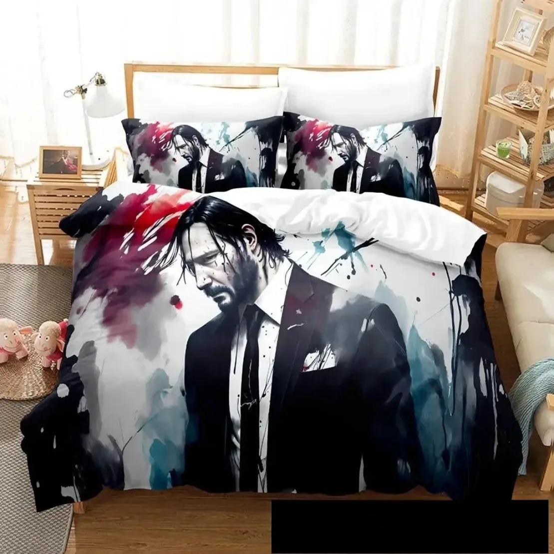 

3D HD printed Movie John Wick Beding Sets John Wick Soft Duvet Cover Bed Linen Set Comfortable Quilt Cover Pilowcase Warm Comforter king Quen Sized 135*200cm Eu-Single