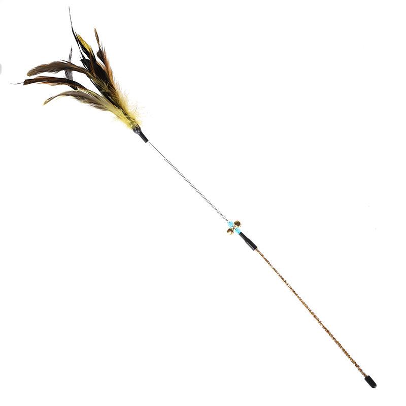 Plastic Feather Spring Teaser Stick with Bell - Bendable Cat Self-Entertainment Toy