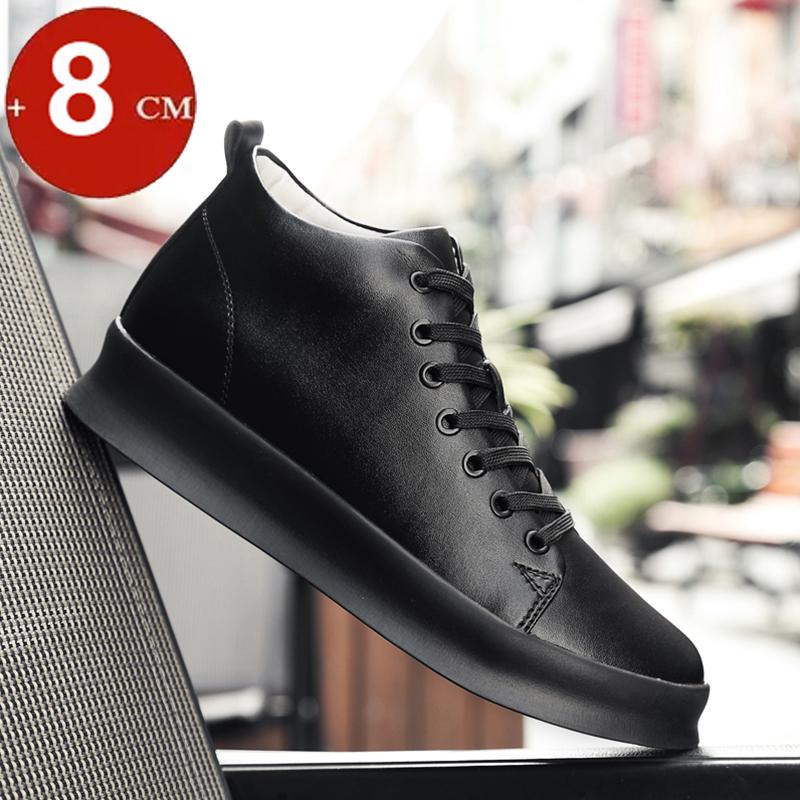 Halbhohe Freizeitsneaker Echtes Leder Höhenvergrößernde Plateauschuhe für Herren 6cm 8cm Unsichtbare Erhöhung Größer Machende Lifting-Flats