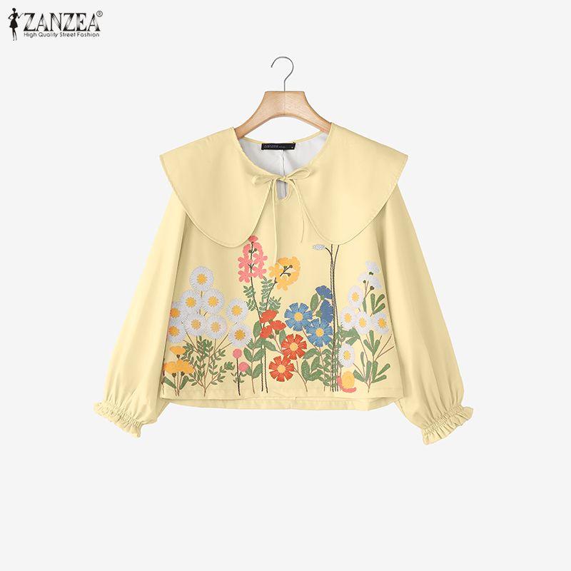 ZANZEA Women Casual Doll Collar Loose Long Sleeve Floral Blouse